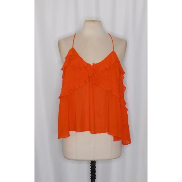 J. CREW Drapey Ruffle Tank Top Airy Chiffon Orange Red Gauzy Ruffles X-Large - Picture 3 of 15